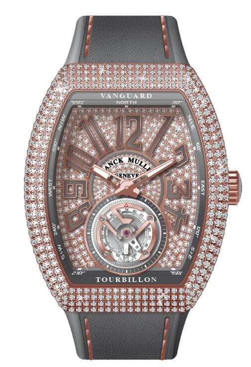 Best FRANCK MULLER Vanguard Tourbillon Rose Gold White Diamonds Case V 41 T D CD (TT) (5N) (DIAM TT 5N) Replica Watch